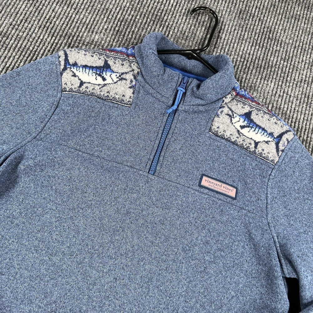 Vineyard Vines Pullover Mens‎ Small Blue Quarter Zip Fleece Fair Isle Marlin